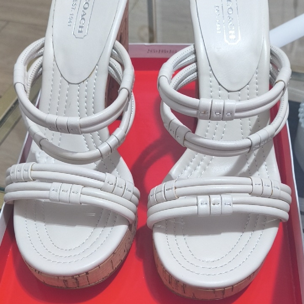 Coach Cream Multi-Strap Cork Platform Sandals